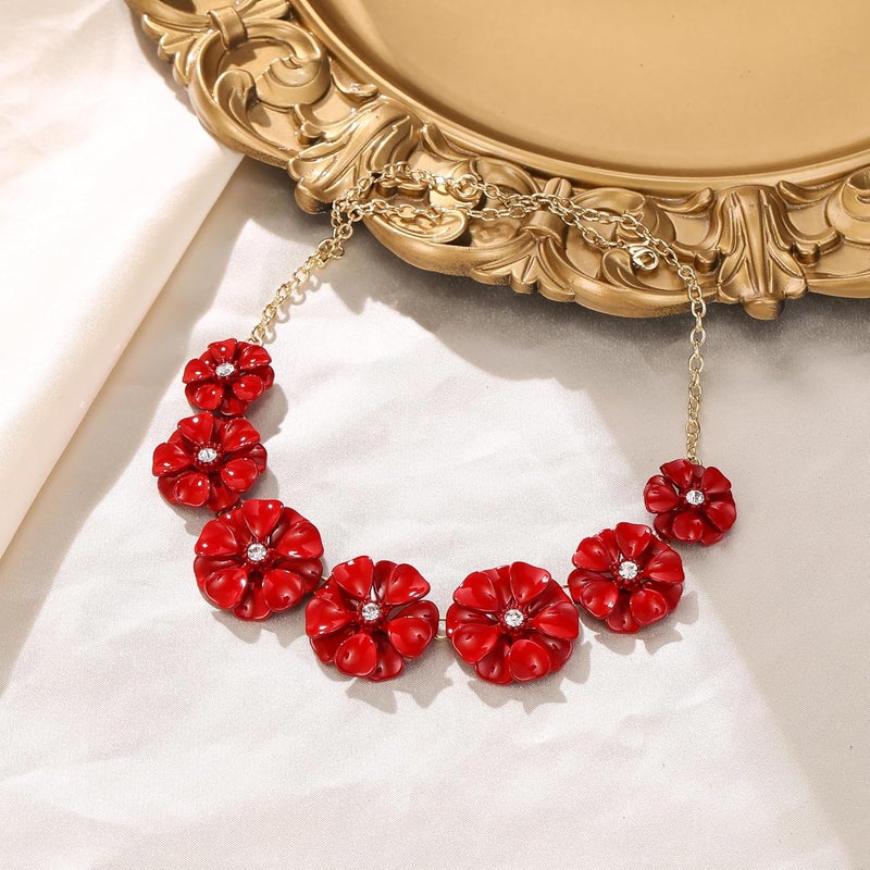 Flyonce Flower Collar Necklace, Floral Flowers Statement Summer Beach Chokers Necklaces for Women - Image 4